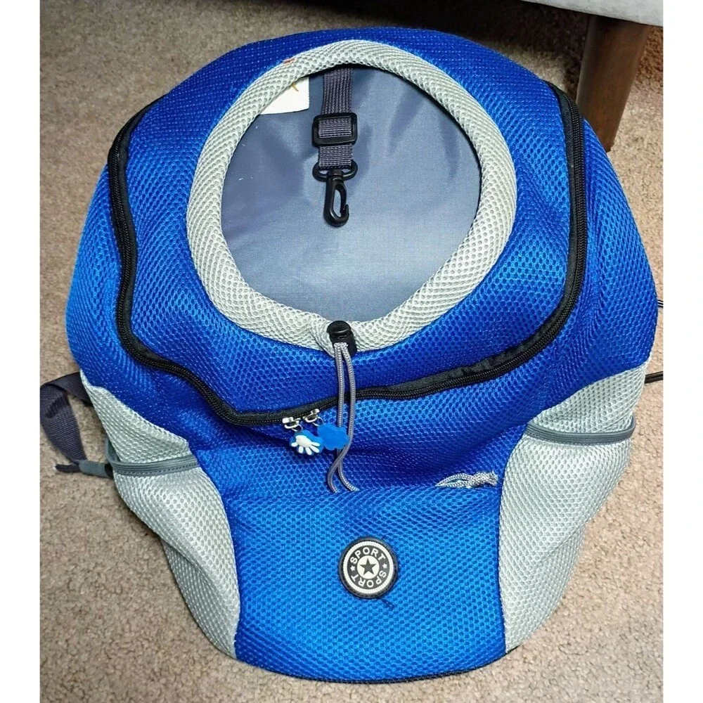 Dog Carrier Pet Sports Backpack Peek A Boo Hole Royal Blue Soft Side Adjustable